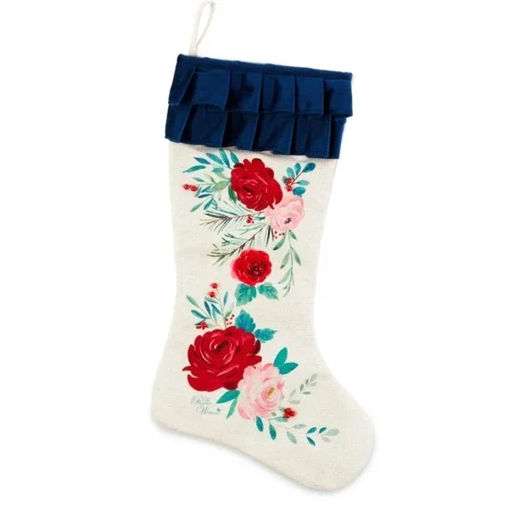 The Pioneer Woman Set of 2 Red Roses Ruffle Christmas Stockings, 20" - Picture 2 of 7